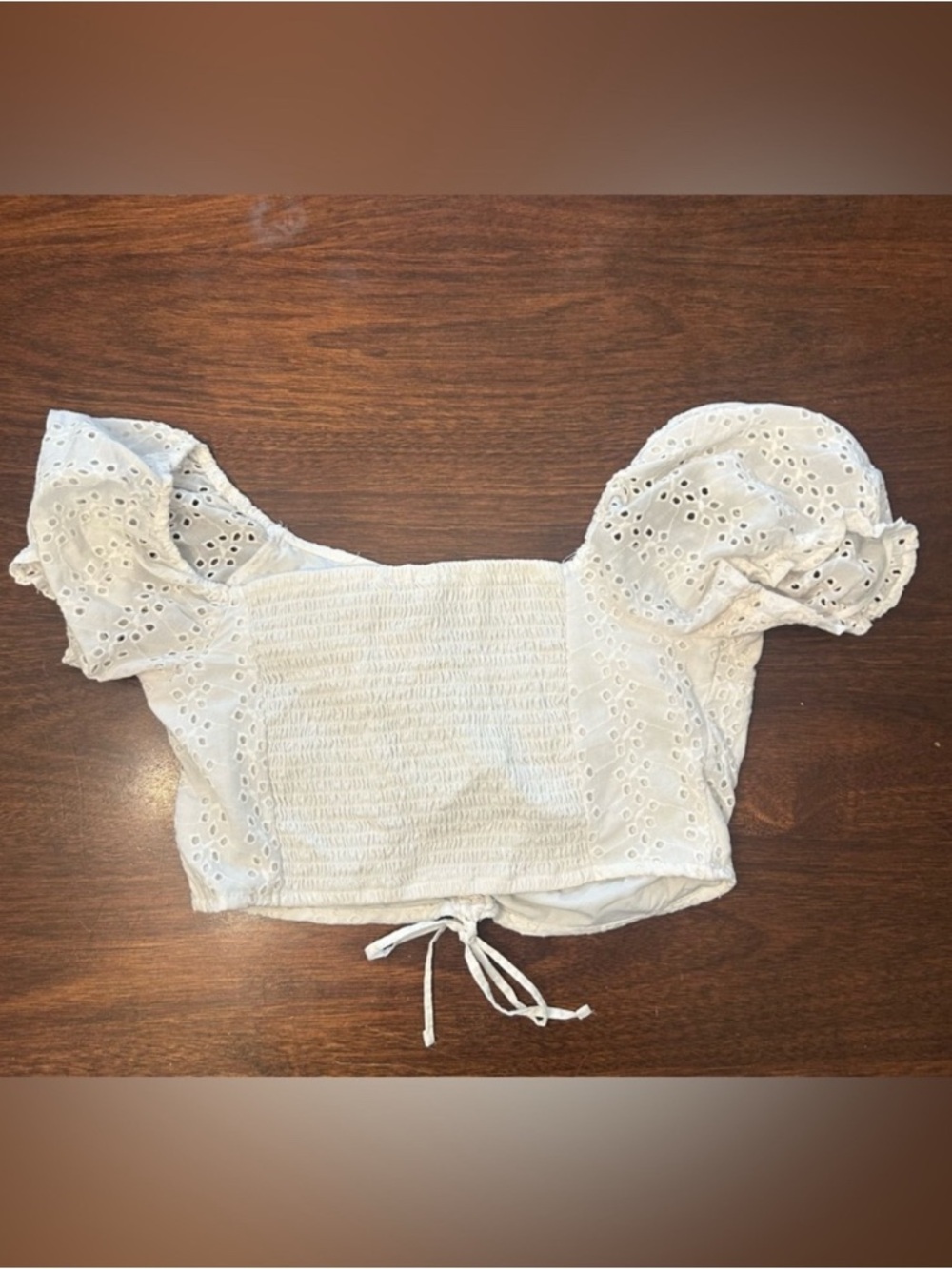 GAP White Eyelet Smocked Puff Sleeve Crop Top with Tie